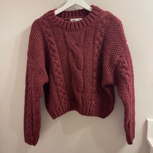 Elodie Burgundy Cropped Cable Knit Jumper- runs small
